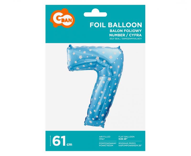 BALON FOLIOWY 'CYFRA 7'NIEBIESKA W GWIAZDKI 61 CM