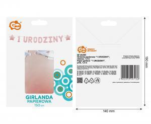 GIRLANDA PAPIEROWA 1 URODZINY RÓŻOWA 1,5M