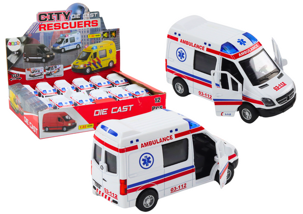 AMBULANS KARETKA 1:32 OTWIERANE DRZWI ŚWIATŁA DŹWIĘKI NAPĘD BIAŁA