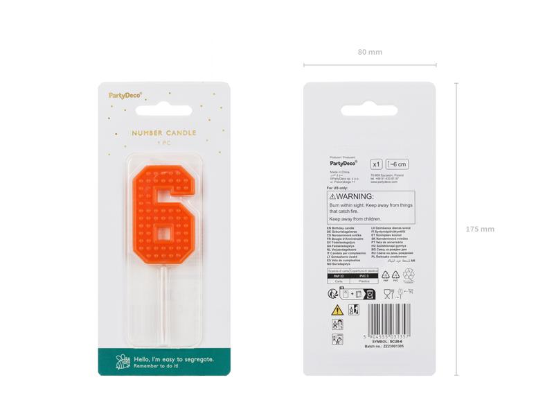 ŚWIECZKA CYFERKA 6 CZERWONY 6CM