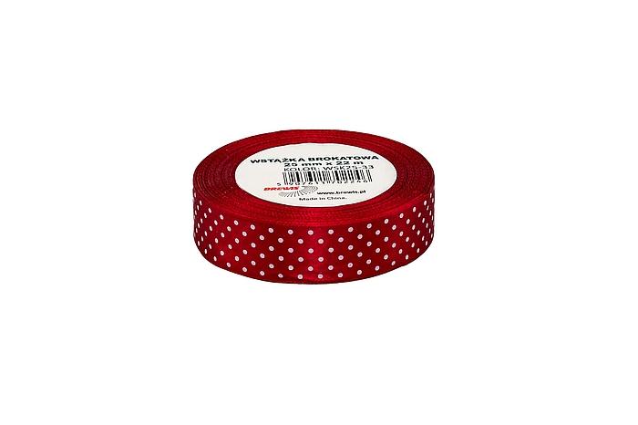 WSTĄŻKA SATYNOWA KROPKI 25MM BORDOWA BREWIS
