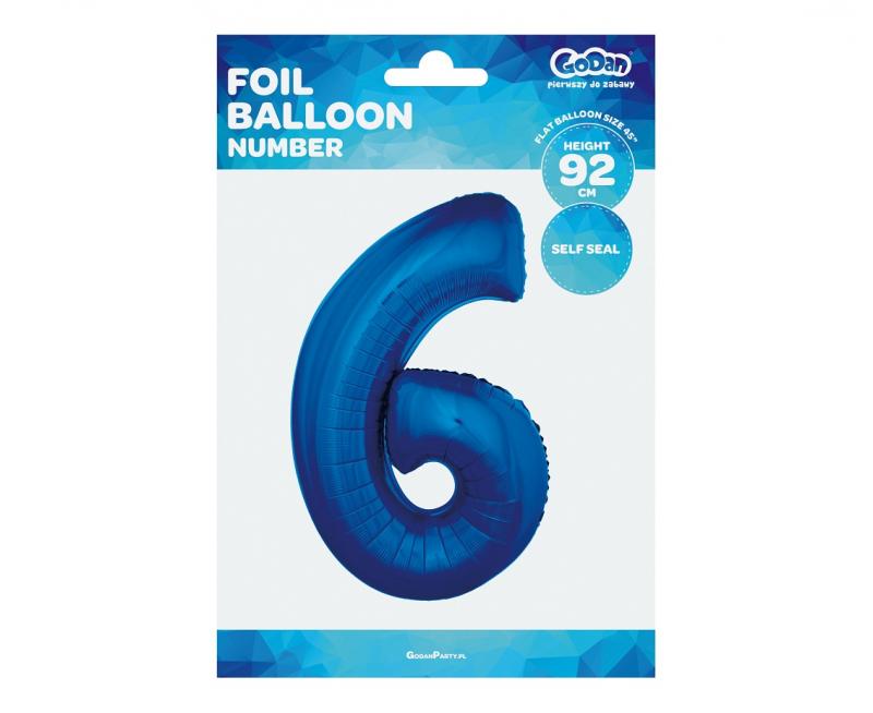 BALON FOLIOWY 85 'CYFRA 6' NIEBIESKA