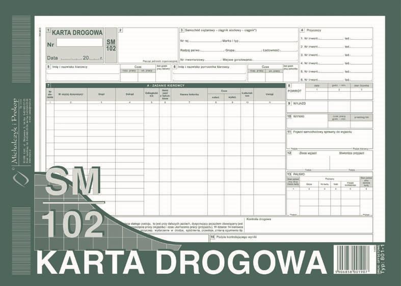 DRUK M KARTA DROGOWA-SAM.CIĘŻ A4 NUM