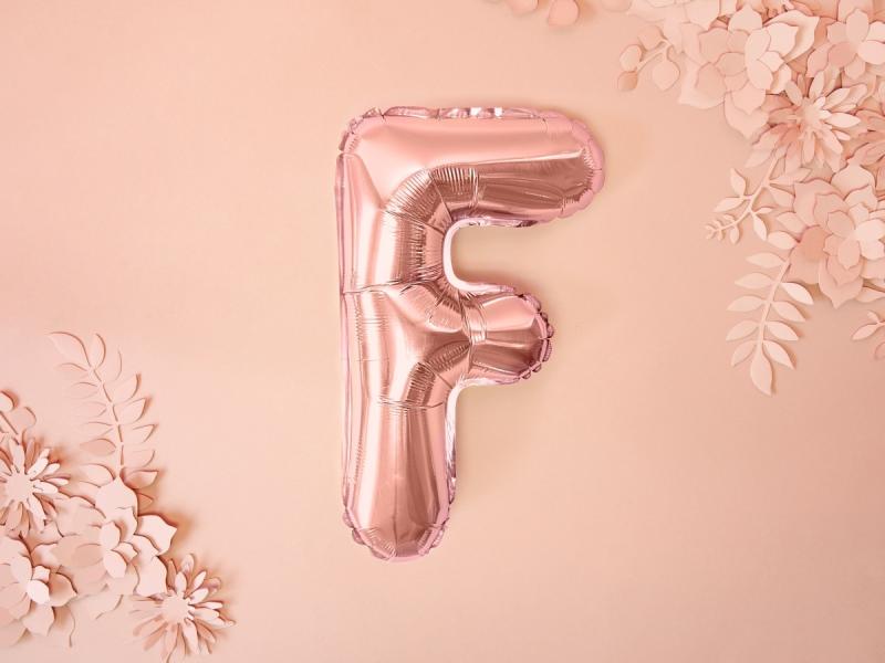 BALON FOLIOWY LITERA F 35CM RÓŻOWE ZŁOTO