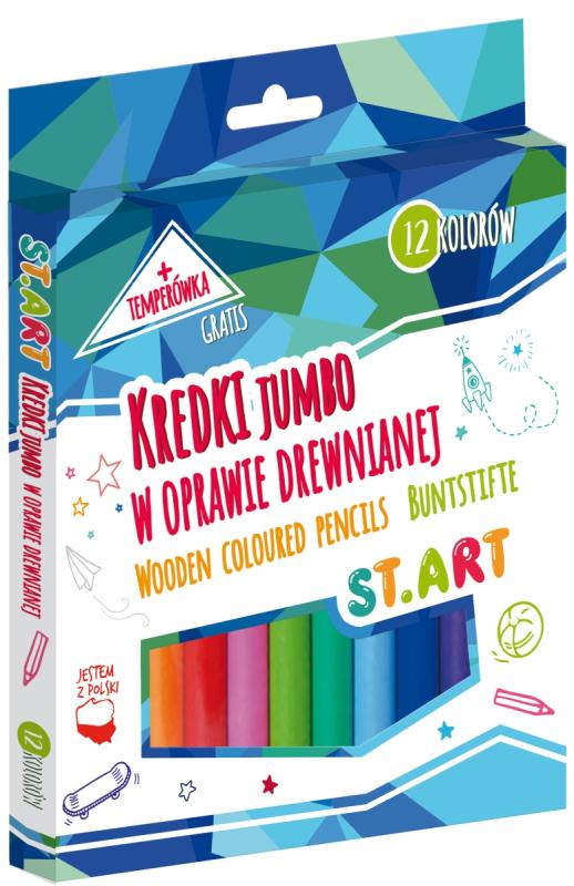 KREDKI ST.ART W OPRAWIE DREWNIANEJ 12 KOLORÓW + TEMPERÓWKA