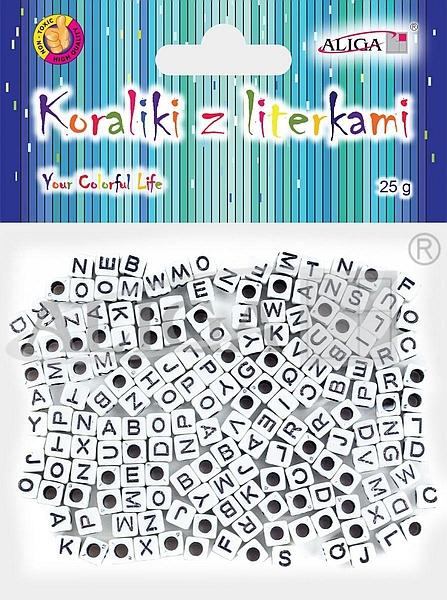 KORALIKI PJA-0330 PLASTIKOWE Z LITERKAMI, rozm. 6x6mm, op.25g