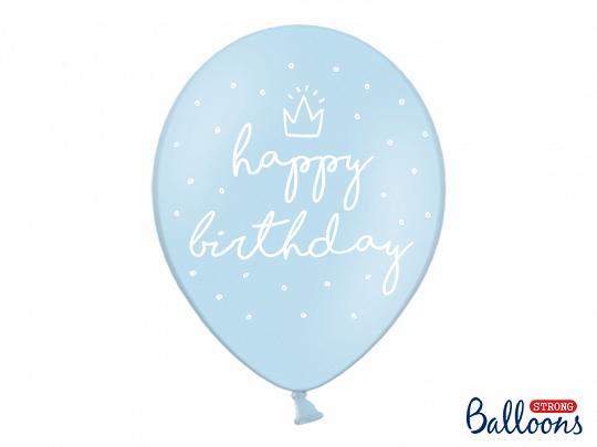 BALONY H.BIRTHDAY NIEB. Z BIAŁ.NADR 30CM