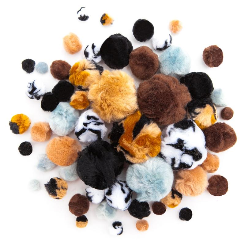 POMPONY AKRYLOWE MIX ANIMAL PRINTS A56