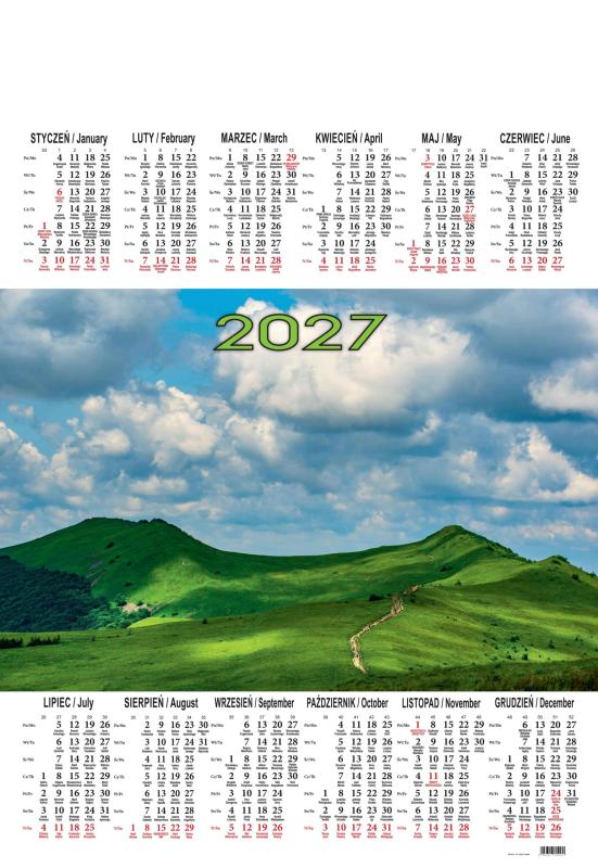 KALENDARZ JEDNOPLANSZOWY A1 2027 A/12