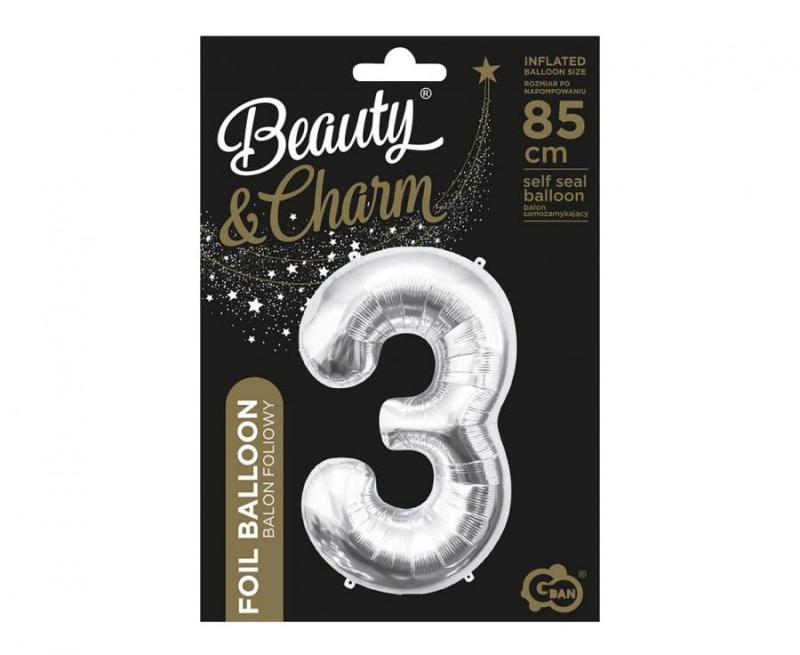 BALON FOLIOWY B&C CYFRA 3 SREBRNA 85CM