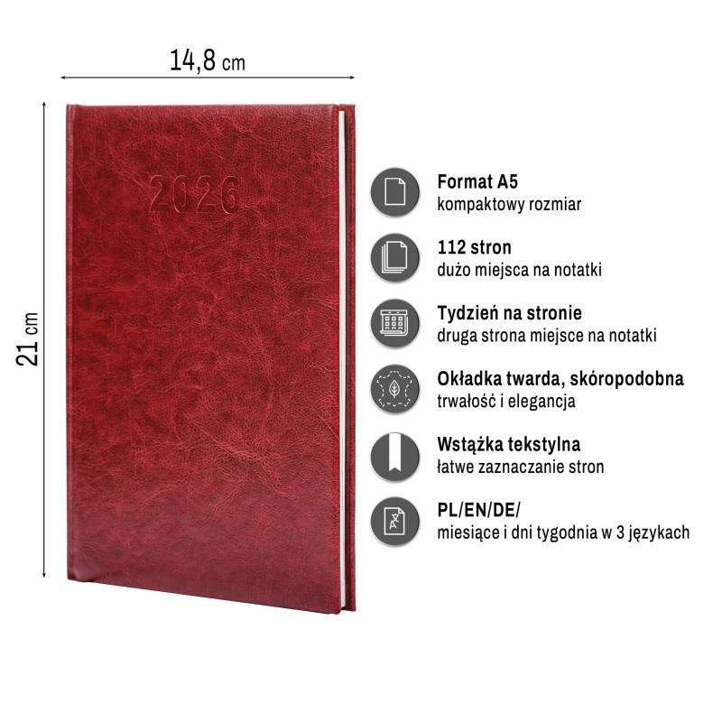 KALENDARZ KSIĄŻKOWY A5 TYGODNIOWY AREX