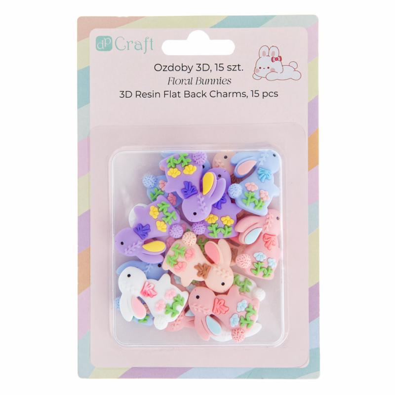 OZDOBY 3D, 15 SZT. FLORAL BUNNIES