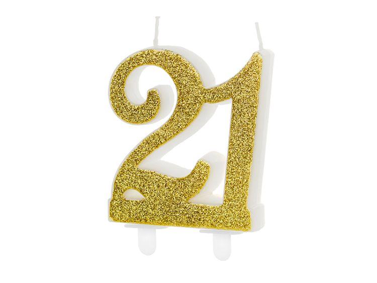 ŚWIECZKA 21 ZŁOTY BROKAT