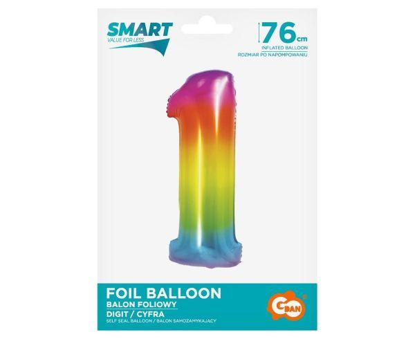 BALON FOLIOWY SMART 1 TĘCZOWY 76CM