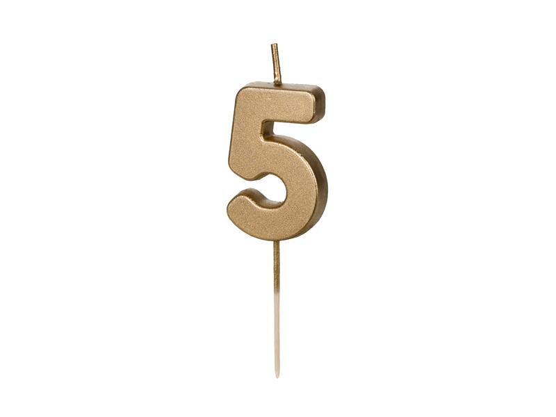 ŚWIECZKA 5 CYFERKA 4.5CM ZŁOTA