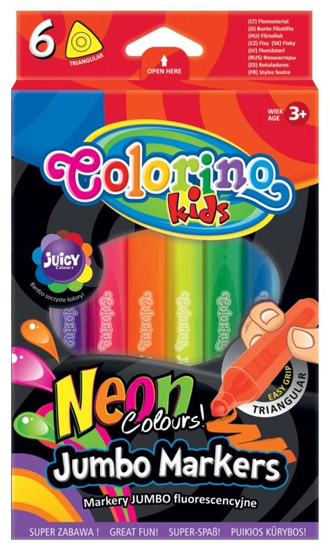 FLAMASTRY 6 KOL JUMBO NEON TRÓJKĄTNE COLORINO KIDS