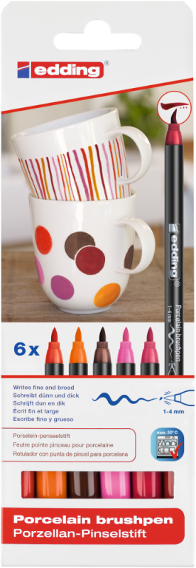 MARKER EDDING E-4200, 1-4MM DO PORCELANY 6SZT MIX CIEPŁYCH KOL.