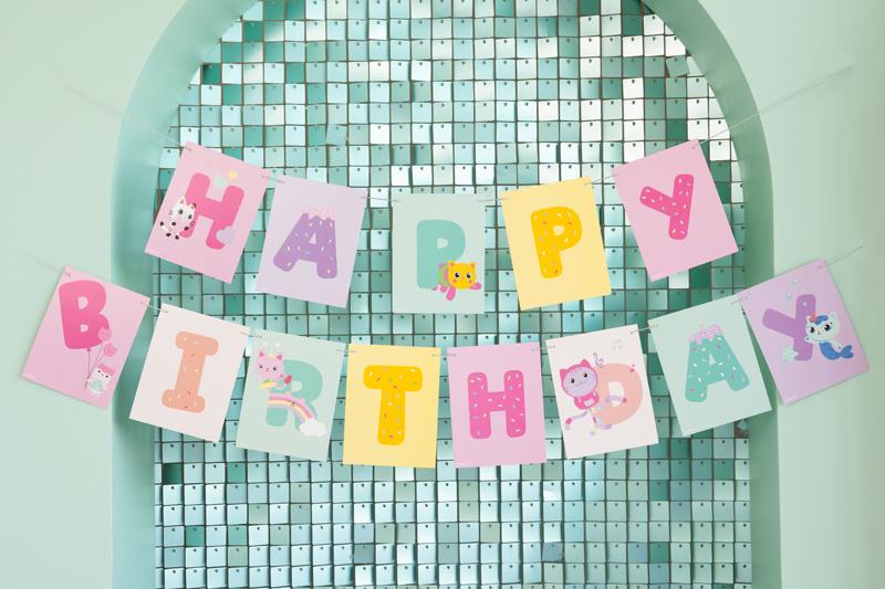 BANER HAPPY BIRTHDAY KOCI DOMEK GABI 180X15CM MIX