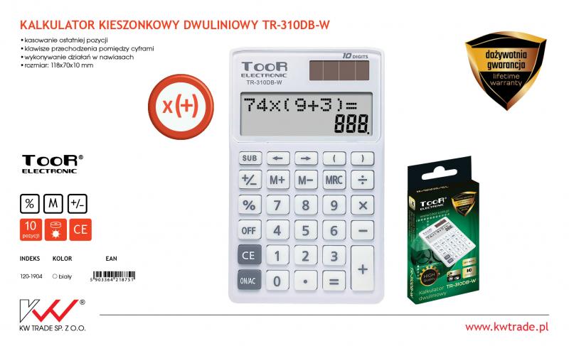 KALKULATOR DWULINIOWY TOOR TR-310DB-W 10-POZYCYJNY