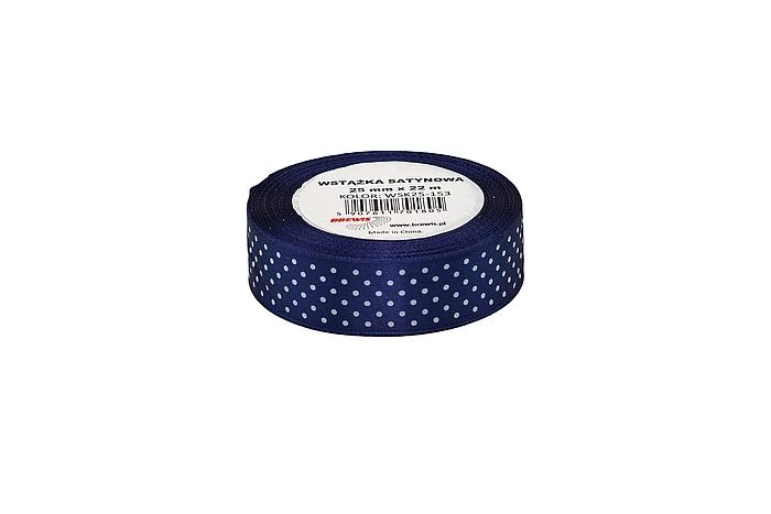 WSTĄŻKA SATYNOWA KROPKI 25MM GRANATOWA BREWIS