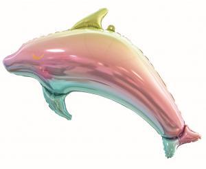 BALON FOLIOWY DELFIN TĘCZOWY 93CM