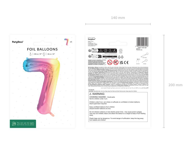 BALON FOLIOWY 7 86CM PASTELOWY TĘCZOWY