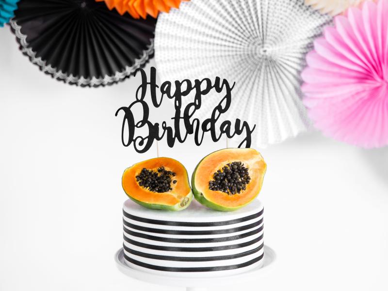 TOPPER NA TORT HAPPY BIRTHDAY CZARNY