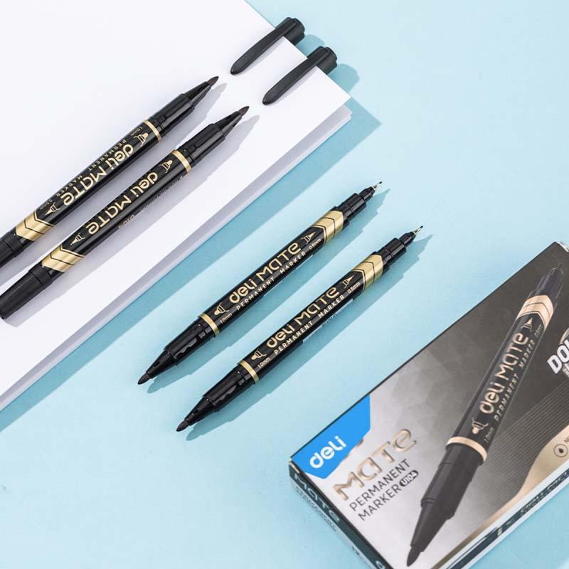 MARKER PERMANENTNY DWUSTRONNY CZARNY 1,0MM I 0,5MM CZARNY DELI A/12