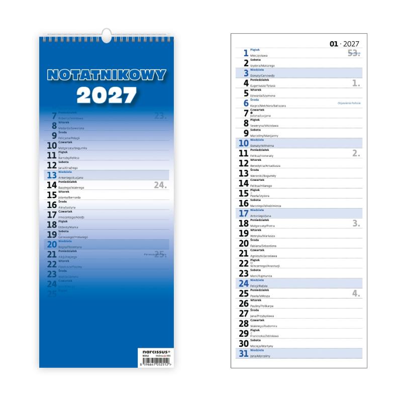 KALENDARZ SLIM MIESIĘCZNY NOTATNIKOWY 2027