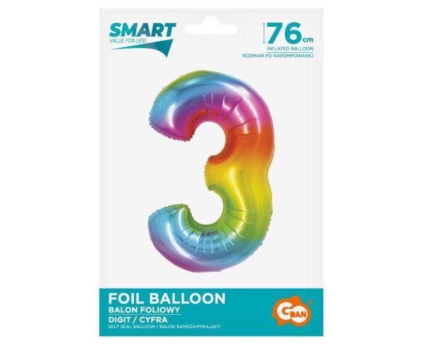 BALON FOLIOWY SMART 3 TĘCZOWY 76CM