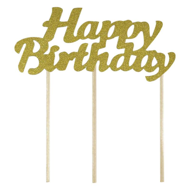 DEKORACJA TORTU HAPPY BIRTHDAY ZŁOTA