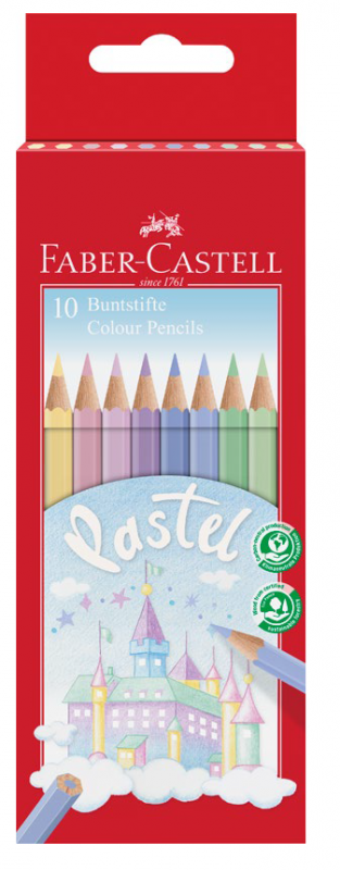 KREDKI OŁÓWKOWE 10 FABER HEKSAGONALNE ZAMEK PASTEL