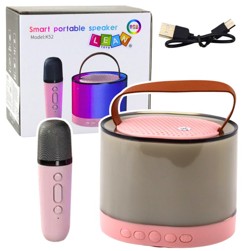 ZESTAW KARAOKE GŁOŚNIK MIKROFON BEZPRZEWODOWY K52 RGB BLUETOOTH RÓŻOWY