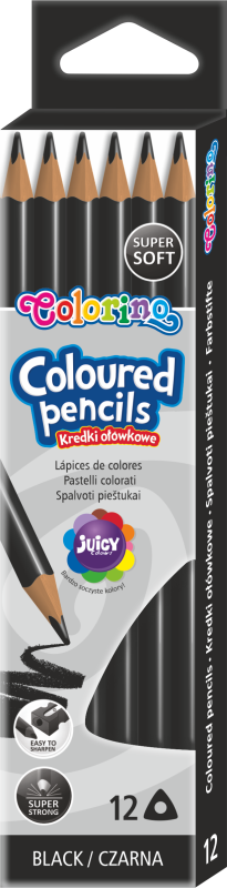 KREDKI 12 OŁÓWKOWE TRÓJKĄTNE CZARNE COLORINO KIDS