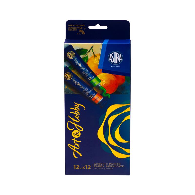 ZESTAW FARB AKRYLOWYCH ASTRA ART&HOBBY 12 kol x12 ml