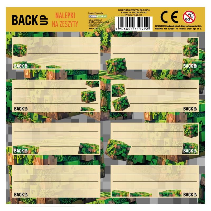 NAKLEJKI NA ZESZYTY BACKUP 8 A 78 A/25