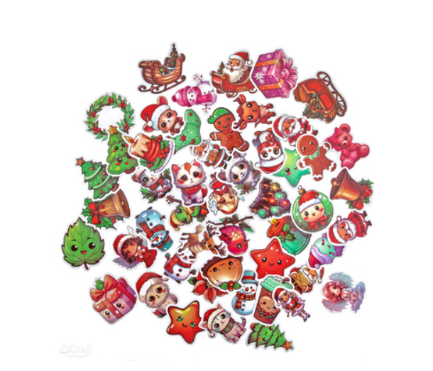NAKLEJKI WINYLOWE ŚWIĄTECZNE 4-6CM 50SZT CARTOON #ŚWIĘTA