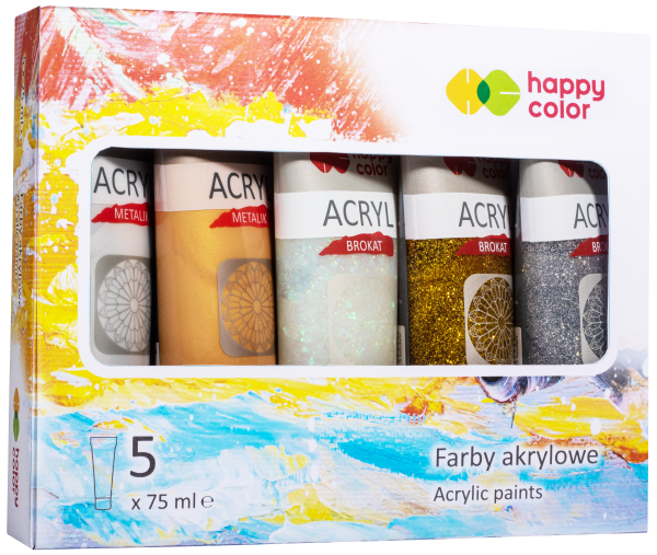 FARBY AKRYLOWE 5X75ML METALIK I BROKAT HAPPY COLOR