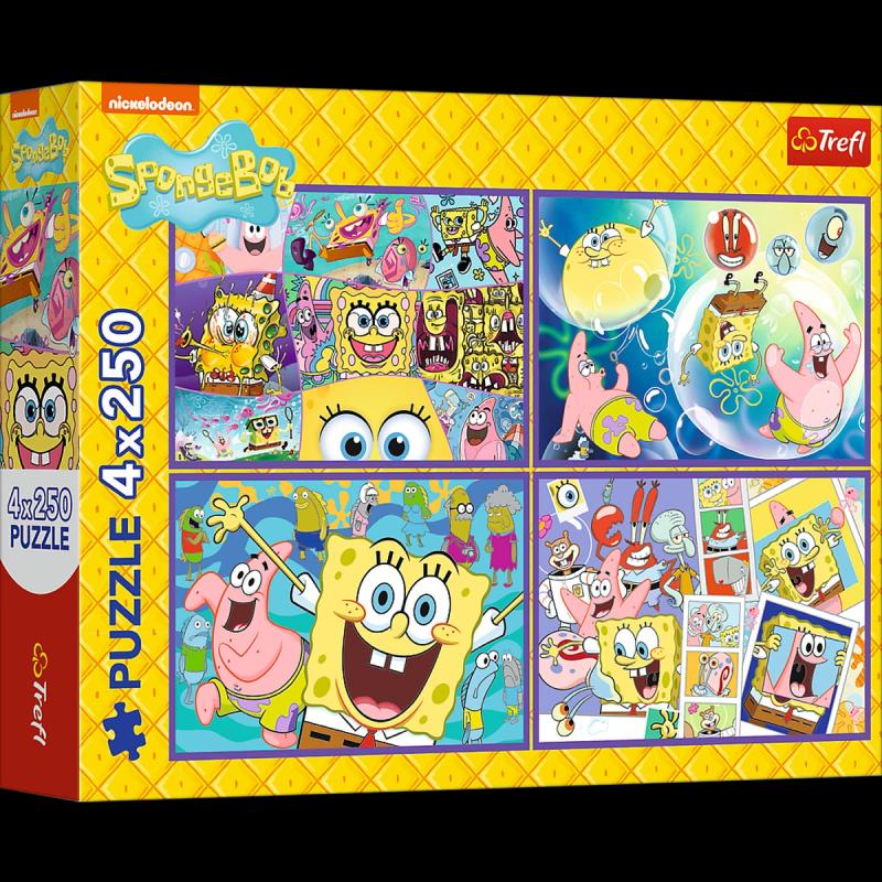 PUZZLE 4X250 TREFL SZALONY ŚWIAT SPONGE BOBA