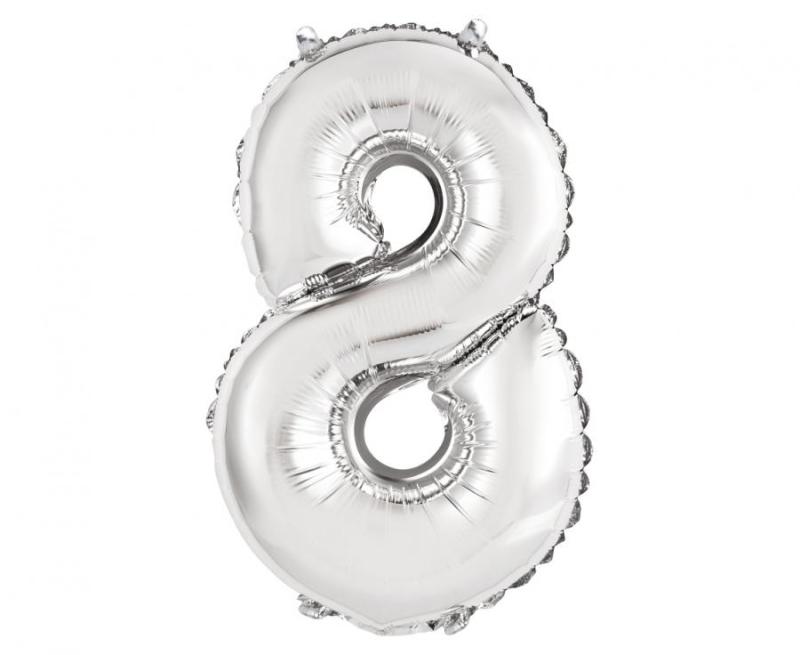 BALON FOLIOWY CYFRA 8 SREBRNA 35CM
