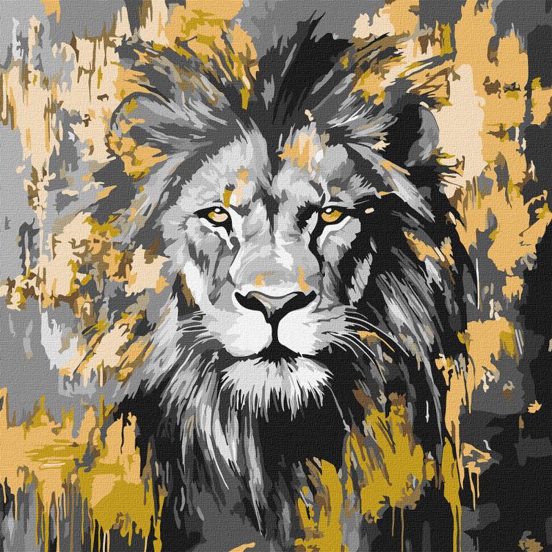 ZESTAW DO MALOWANIA PO NUMERACH ZŁOTE LWY Z FARBAMI METALICZNYMI40X40CM