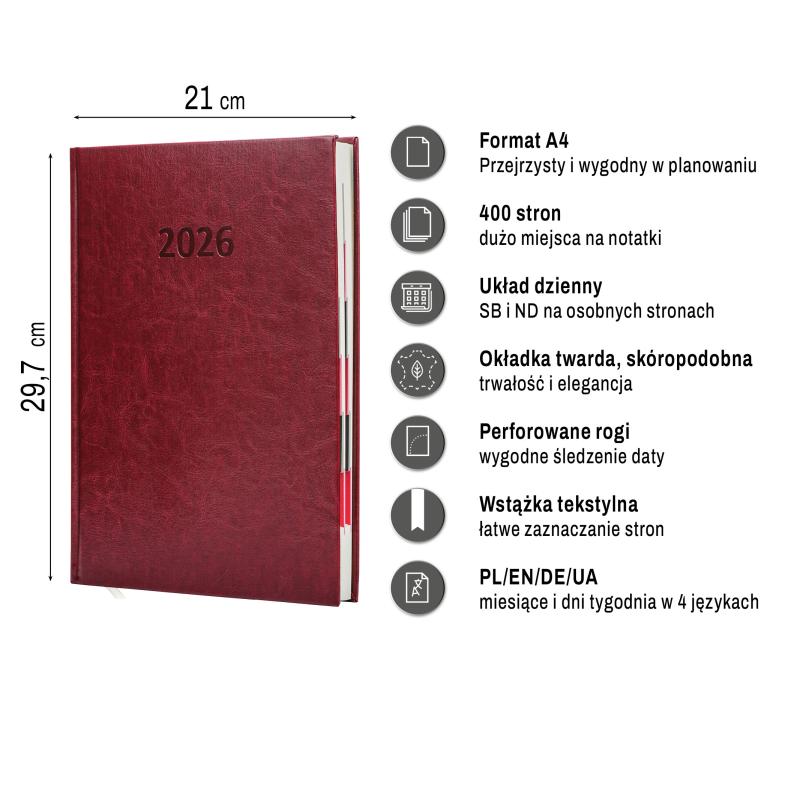 KALENDARZ KSIĄŻKOWY A4 DZIENNY AGENDA AREX
