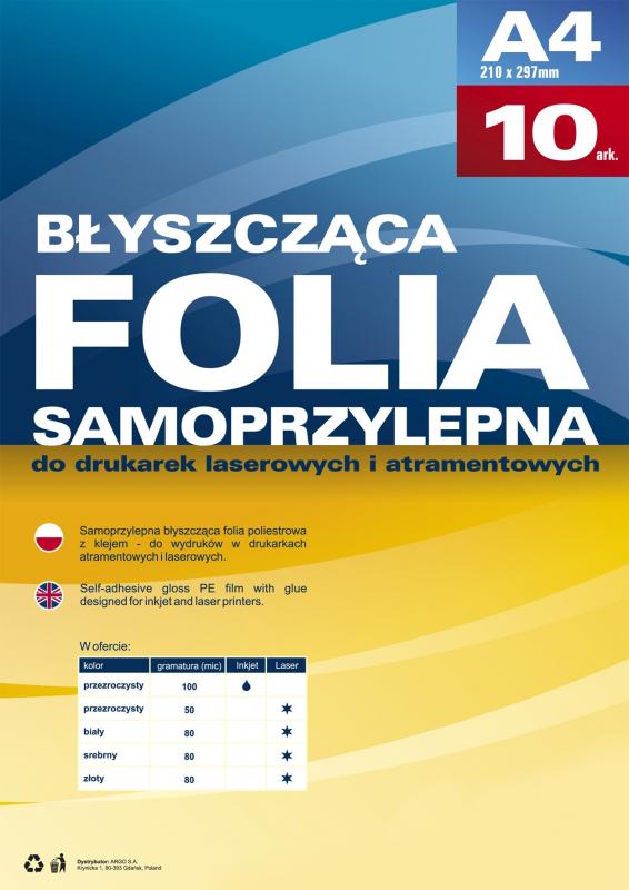 FOLIA SAMOPRZYLEPNA BIAŁA DO DRUKAREK LASEROWYCH OP 10SZT