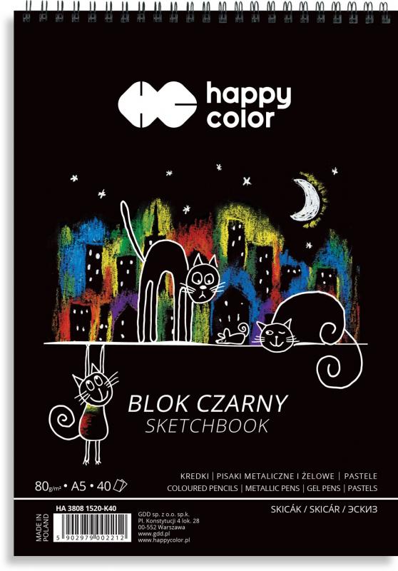 BLOK CZARNY NA SPIRALI KOTY A5/40 80G