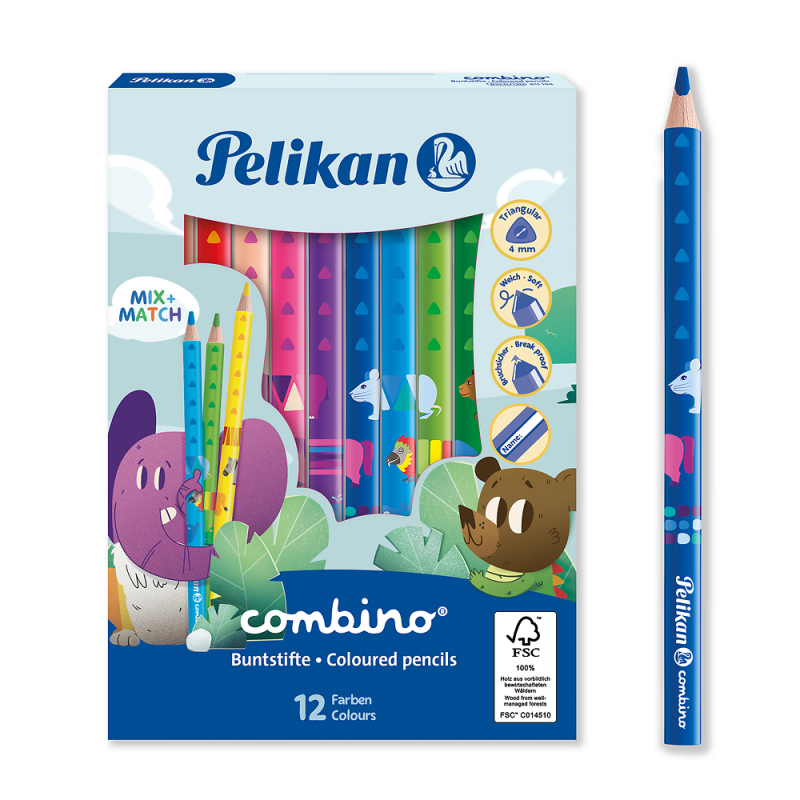 KREDKI 12 TRÓJKĄTNE GRUBE COMBINO PELIKAN