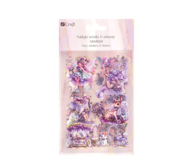 NAKLEJKI POŁYSKUJĄCE PET WRÓŻKI 6 ARKUSZY AMETHYST