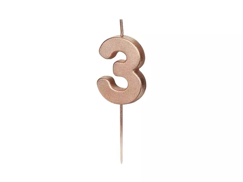 ŚWIECZKA CYFERKA 3 RÓŻOWE ZŁOTO 4,5CM