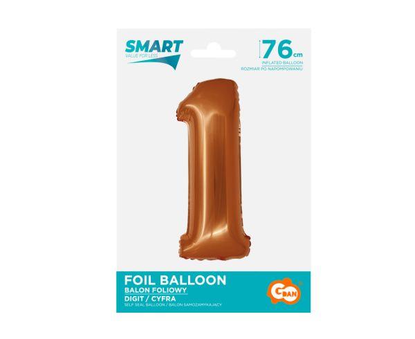 BALON FOLIOWY SMART CYFRA 1 MIEDZIANA 76CM