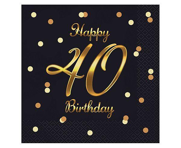 SERWETKI 33*33 HAPPY 40 BIRTHDAY CZARNE B&C CZARNY NADRUK