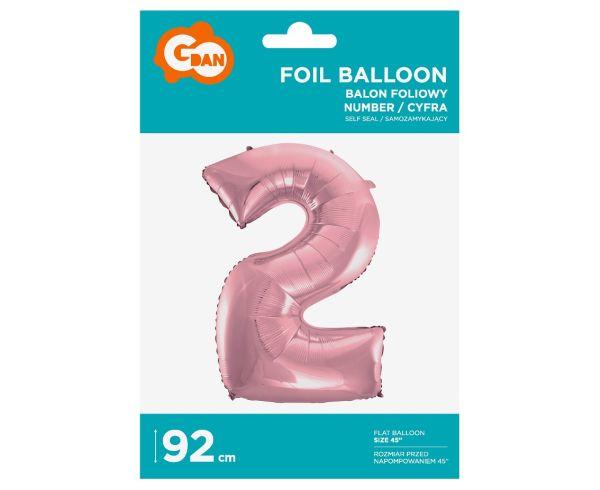 BALON FOLIOWY CYFRA 2 J.RÓŻOWA 92CM